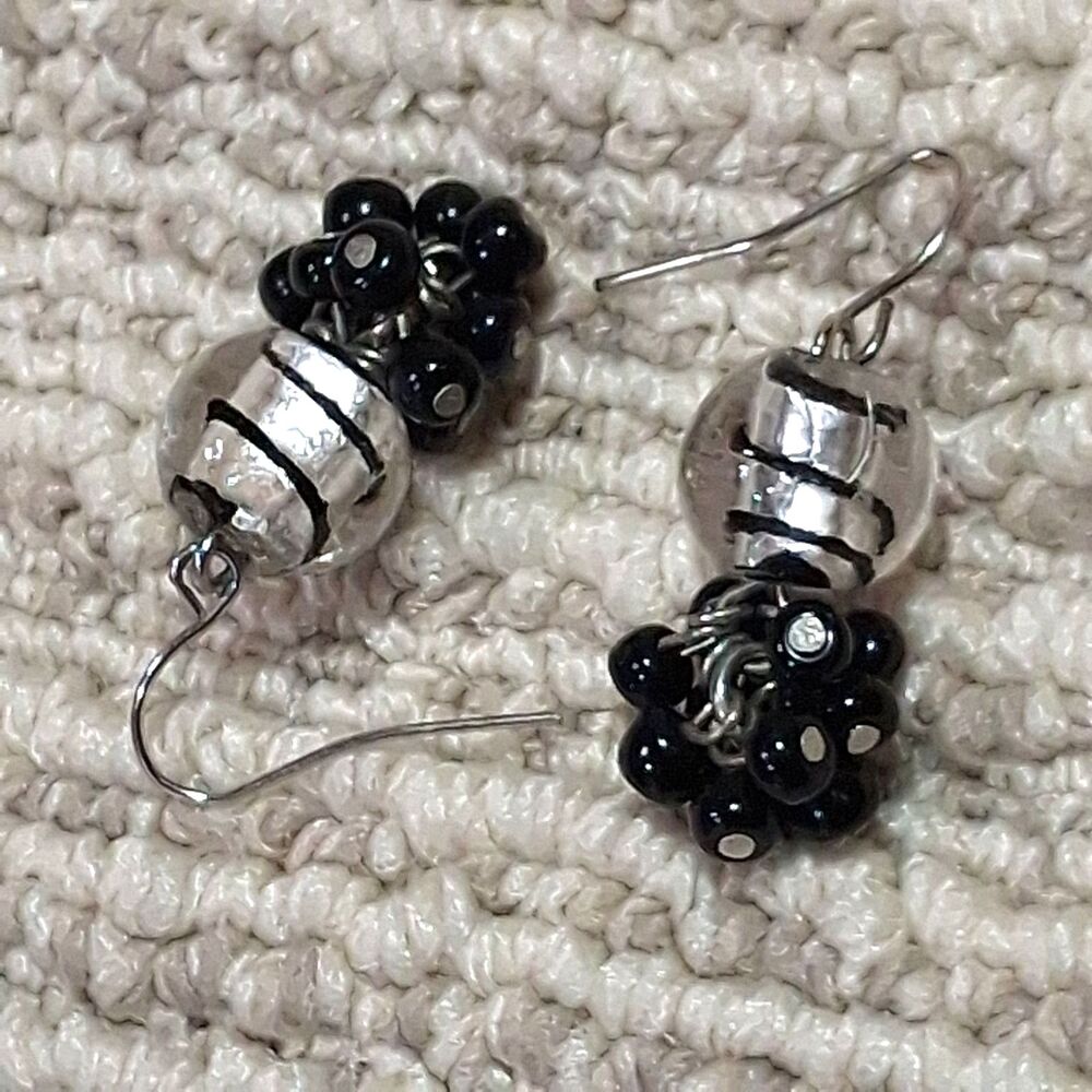 Clear Bubble foil Bead Cluster Black Dangle Drop Hook Fashion Earrings